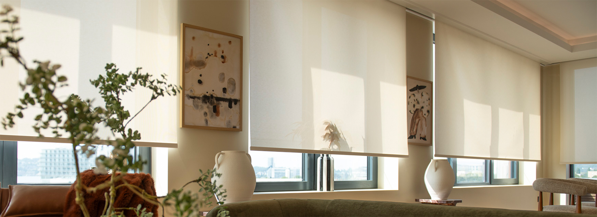 Decorquip roller blinds installed in a living room