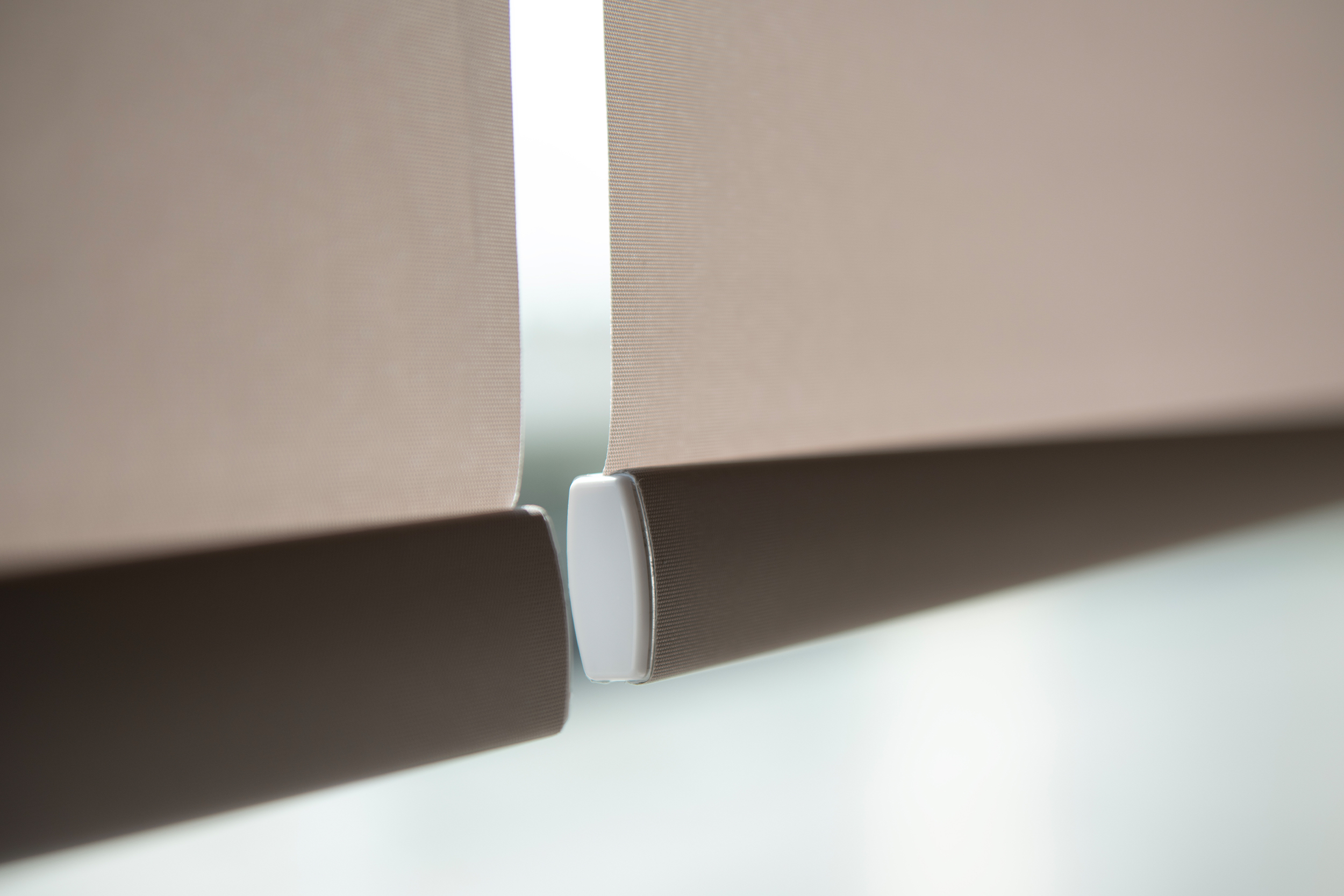 Decorquip Camden Twill roller blinds with bottom bars in a close-up product view