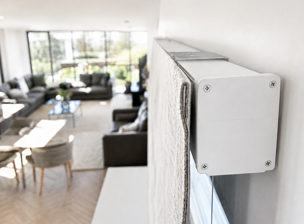 Decorquip XL Roman blind headrail installed in a modern living room