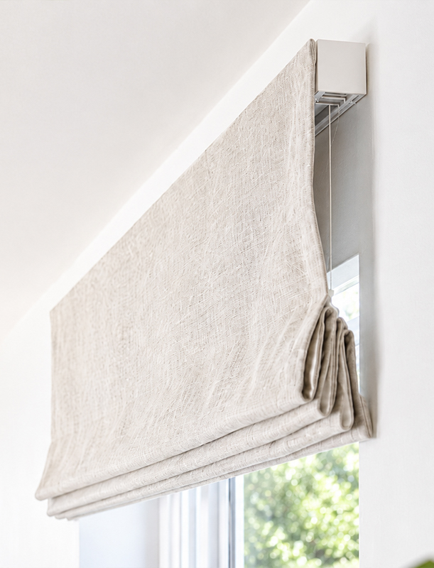 Decorquip light beige XL Roman blind partially raised
